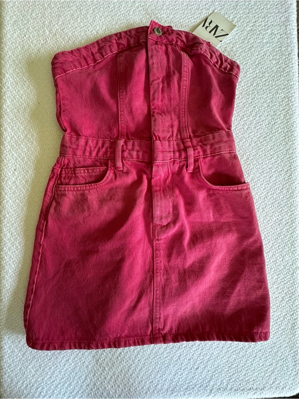 Strapless Pink Denim Dress - Size XS